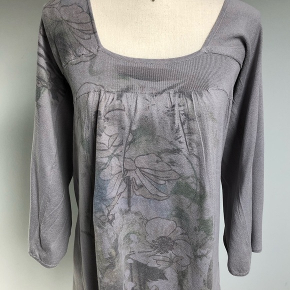 Apt. 9 Vintage Grey Floral Print Pullover Babydoll Sweater Size Large - Picture 2 of 6
